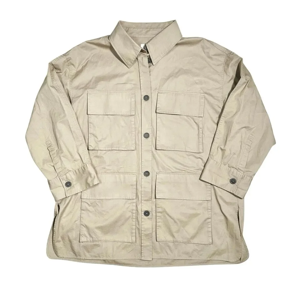 H&M | Women | Neutral Tan Cotton Twill Safari Utility Shirt Jacket | Size XL
